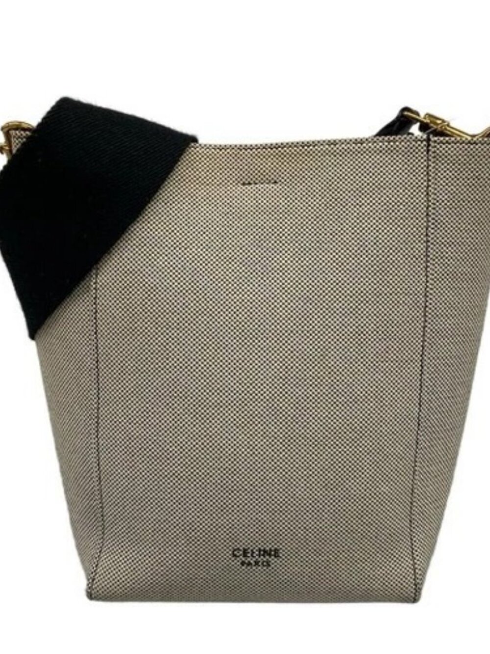 CELINE Sangle Small Beige Cotton Shoulder Bag